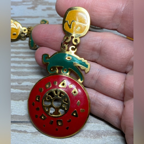 Vintage Edgar Berebi statement dangle lizard enamel earrings - Picture 3 of 5